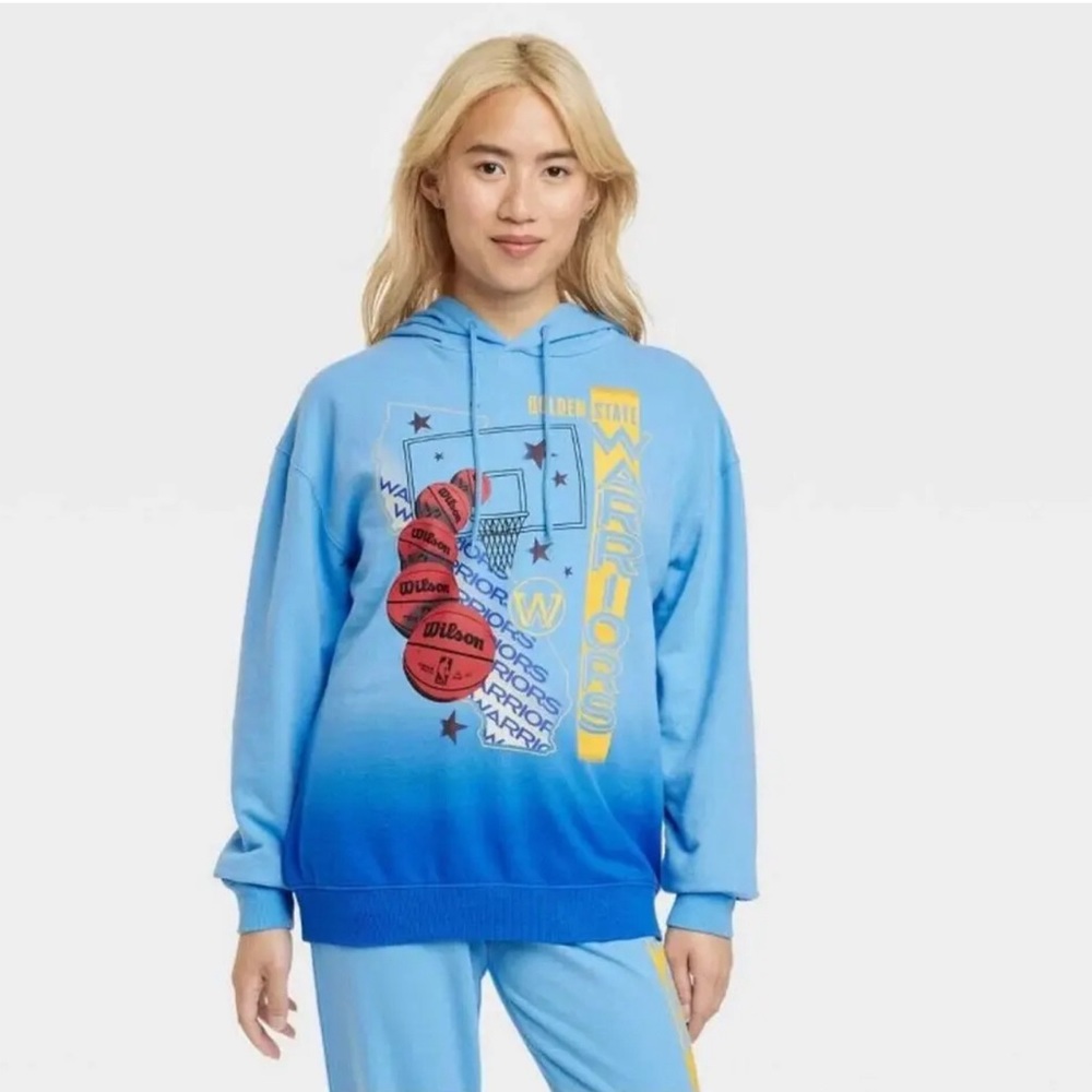 Golden State Warriors NBA Women's Oversized Graphic Hoodie Blue Size XXL
